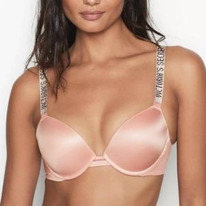 Victorias Secret Shine Strap Push-up Bra Rose Tan 34D